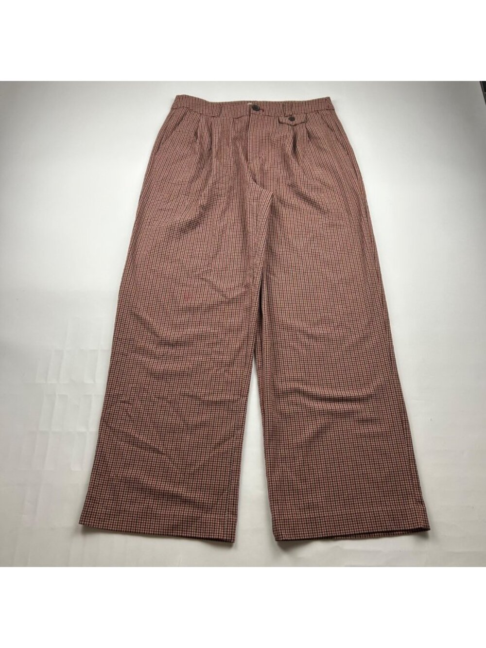 A New Day Burgundy Brown Plaid High Rise Wide Leg Trouser Pant 10